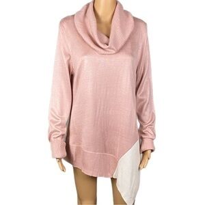 CALVIN KLEIN blush pink and white color block, asymmetrical sweater. Large. EUC